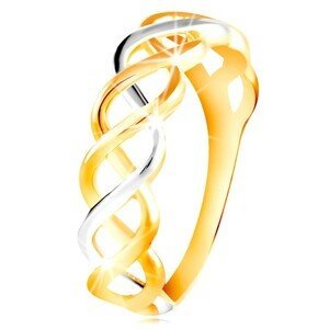 Prsten z kombinovaného 14K zlata - propletené dvoubarevné linie - Velikost: 48