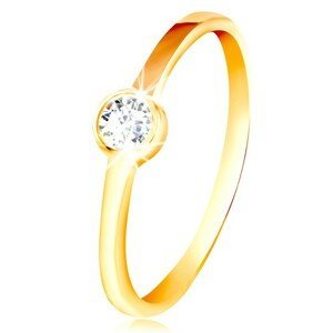 Prsten ze žlutého zlata 585 - kulatý čirý zirkon v lesklé objímce - Velikost: 49