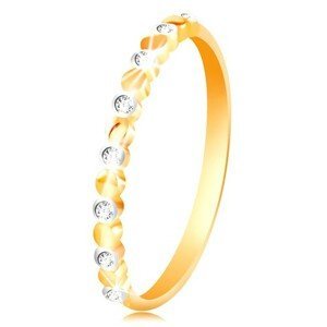 Prsten ve žlutém a bílém zlatě 585 - dvoubarevná kolečka a čiré zirkony - Velikost: 54