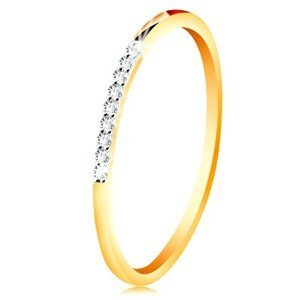 Zlatý 14K prsten - tenká lesklá ramena, blýskavá čirá zirkonová linie - Velikost: 60