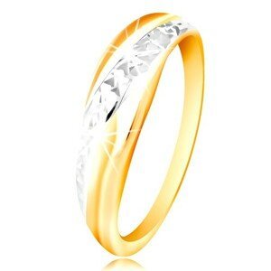 Prsten ze zlata 585 - linie z bílého a žlutého zlata, blýskavý broušený povrch - Velikost: 62