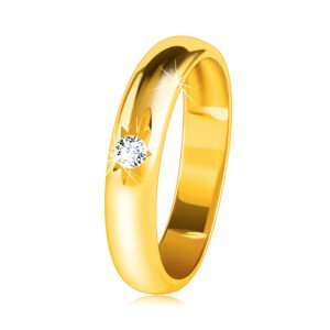 Prsten ve žlutém 14K zlatě se zaobleným povrchem, hvězdičkou a čirým zirkonem - Velikost: 52