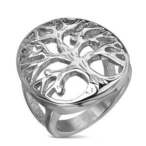 Prsten z chirurgické oceli s motivem stromu života ve velkém oválu, stříbrná barva - Velikost: 57