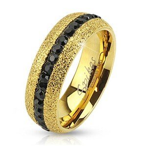 Ocelový prsten zlaté barvy, třpytivý, se zirkonovým pásem, 6 mm - Velikost: 59