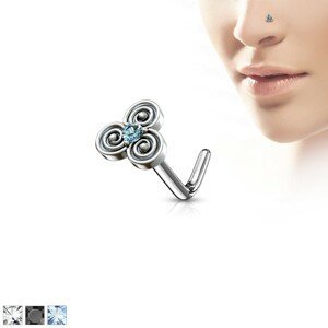 Zahnutý ocelový piercing do nosu s keltským motivem, zirkonek uprostřed - Tloušťka piercingu: 1 mm, Barva zirkonu: Čirá - C