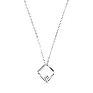 Briliantový náhrdelník ve 14K bílém zlatě - lesklý kosočtverec s diamantem
