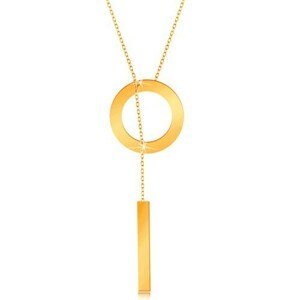 Zlatý náhrdelník 585 - lesklý kroužek a vertikální pás, jemný řetízek