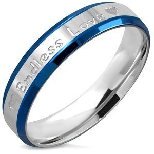 Prsten z oceli - nápis "Endless Love" a srdíčka, jemně seříznuté hrany, 5 mm - Velikost: 60