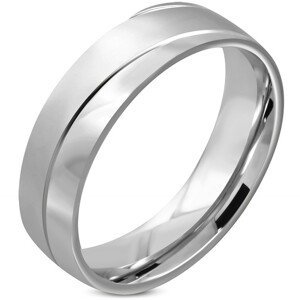 Prsten z chirurgické oceli - matný vlnitý pás, zrcadlově lesklé oblouky, 6 mm - Velikost: 51