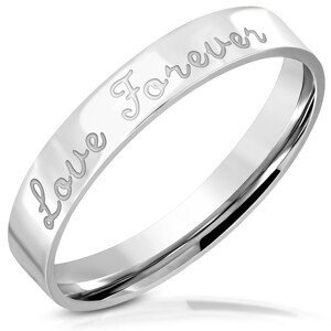 Lesklý ocelový prsten s gravírováním, nápis "Love Forever", 3,5 mm - Velikost: 46