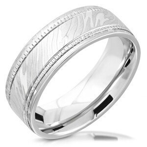 Prsten z chirurgické oceli - dvě vroubkované linie, vzor zebry, 8 mm - Velikost: 65