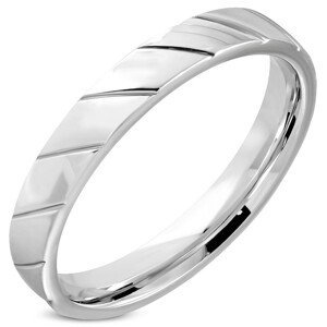 Prsten z oceli - diagonální zářezy v podobě zrnek, lesklý povrch, 4 mm - Velikost: 49