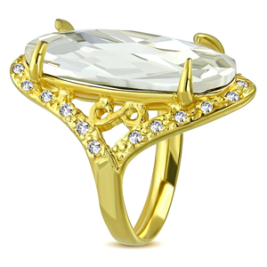 Mohutnější prsten zlaté barvy z oceli - čirý broušený zirkon, symbol nekonečna - Velikost: 52