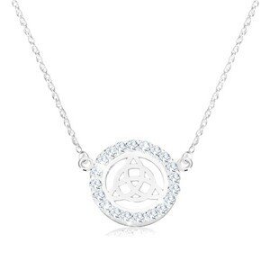 Stříbrný 925 náhrdelník - keltský uzel, zirkony, spirálovitý řetízek