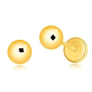 Náušnice ze žlutého zlata 585 - jednoduchá zrcadlově lesklá kulička, 5 mm