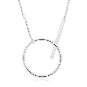 Stříbrný náhrdelník 925 - blýskavý řetízek, lesklá kontura kruhu a tyčinka