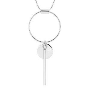 Stříbrný 925 náhrdelník - hranatý řetízek, kontura kruhu, menší kruh a tyčinka