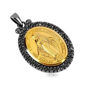 Přívěsek ze stříbra 925 - Zázračná medaile ve zlatém odstínu, ozdobný okraj tmavě šedé barvy