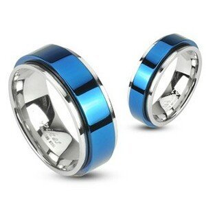 Prsten z oceli otáčivý - modrý - Velikost: 59