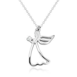 Stříbrný 925 náhrdelník - vyřezávaný anděl se srdíčkem, čirý diamant