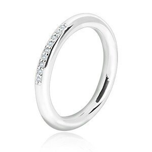 Stříbrný prsten 925 - lesklý zaoblený povrch, linie drobných čirých zirkonků - Velikost: 54