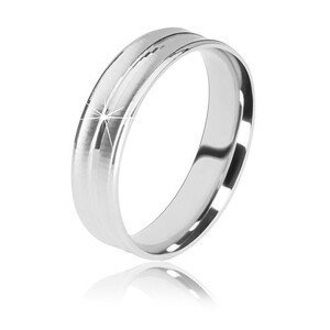Stříbrný prsten 925 - dva matné zářezy a jeden lesklý proužek uprostřed, 5 mm - Velikost: 54