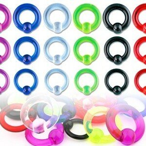 Piercing UV kroužek s kuličkou - Rozměr: 3 mm x 12 mm x 7 mm, Barva piercing: Neonová - Zelená