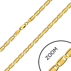Řetízek ve 14K zlatě - podlouhlá očka, články s řeckým klíčem, 500 mm