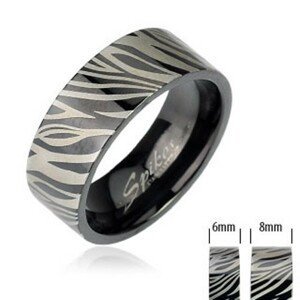 Ocelový prsten - černá zebra - Velikost: 70