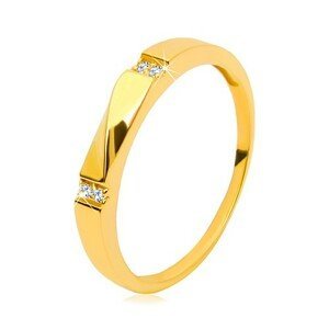 Zlatý prsten 585 - čiré zirkony, lesklá vlnka, hladká ramena - Velikost: 51