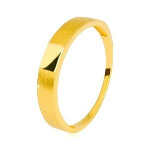 Prsten ve 14K zlatě - lesklý obdélník uprostřed, ramena se saténovým povrchem, 3,5 mm - Velikost: 70