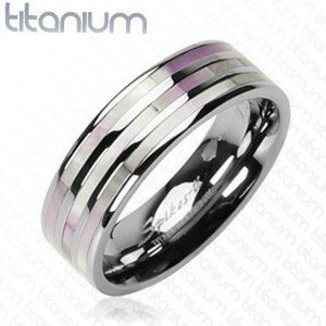 Titanový prsten - tři perleťové pruhy - Velikost: 59