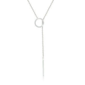 Stříbrný 925 náhrdelník - lesklý kroužek a tyčinka visící na jemném řetízku