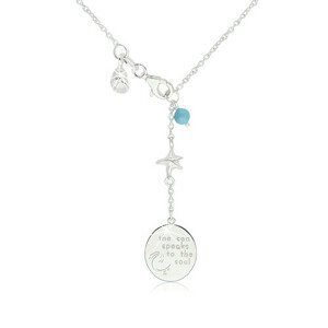 Lesklý náhrdelník ze stříbra 925 - modrá kulička, hvězdice, mušle a známka s nápisem