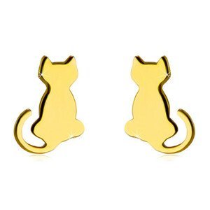 Puzetové zlaté 585 náušnice - obrys lesklé kočičky se zvednutým ocáskem
