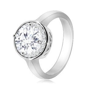 Stříbrný prsten 925 - kulatý blýskavý zirkon, čirý zirkonový lem - Velikost: 53