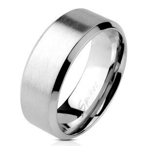 Ocelový prsten stříbrné barvy - matný proužek uprostřed, lesklé linie na okrajích, 4 mm - Velikost: 49