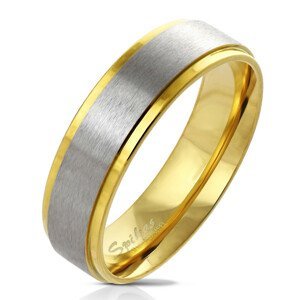 Prsten z oceli ve zlatém odstínu - pás s matným povrchem uprostřed, 6 mm - Velikost: 59