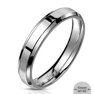 Ocelový prsten ve stříbrné barvě - pás se zrcadlově lesklým povrchem, 4 mm - Velikost: 55