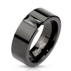 Prsten z oceli v černé barvě - blýskavý černý zirkon, 8 mm - Velikost: 62