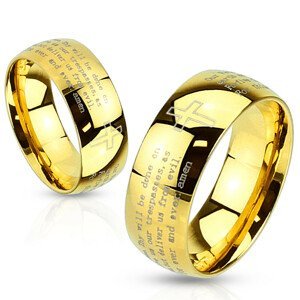 Prsten z oceli zlaté barvy - modlitba otčenáš a křížek, 8 mm - Velikost: 59