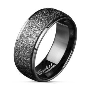 Ocelový prsten v černé barvě - široký pás zdobený třpytkami, 8 mm - Velikost: 67