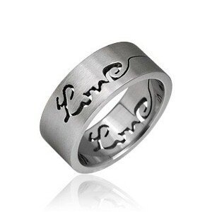 Prsten z chirurgické oceli - vyrytý nápis LOVE - Velikost: 55