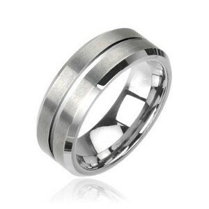 Wolframový prsten stříbrný broušený - Velikost: 69