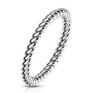 Prsten z oceli ve stříbrné barvě - zatočené lesklé proužky, 2 mm - Velikost: 51