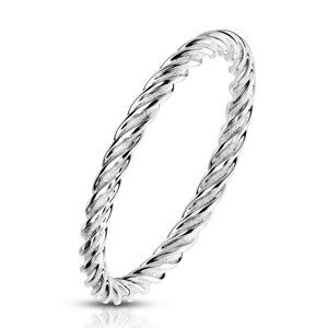 Ocelový prsten ve stříbrném odstínu - hustě pospojované a zatočené proužky, 2 mm - Velikost: 49