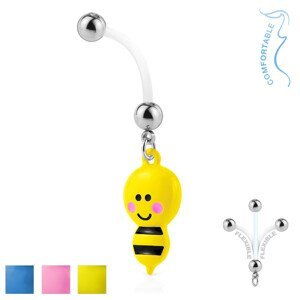 Piercing do pupíku z bioflexu - ocelové kuličky, včelka se žihadlem - Barva piercing: Modrá