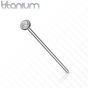 Rovný titanový piercing do nosu - stříbrná barva, kulatý čirý zirkon, 0,8 mm - Rozměr: 0,8 mm x 19 mm x 2,5 mm