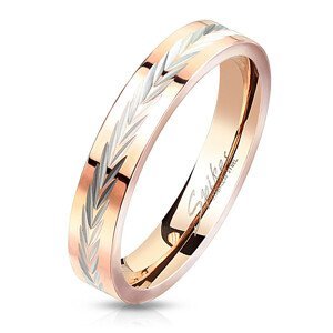 Prsten z oceli s pásem stříbrné barvy - zářezy ve tvaru písmene "V", 3 mm - Velikost: 49