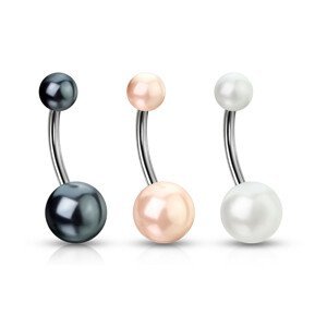 Piercing do pupíku s imitací perly - Barva piercing: Bílá